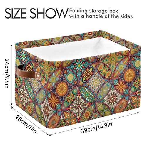 Storage Basket Cube Ethnic Bohemian Mandala Flower Large Collapsible Toys Storage Box Bin Laundry Organizer for Closet Shelf Nursery Kids Bedroom,15x11x9.5 in,1 Pack