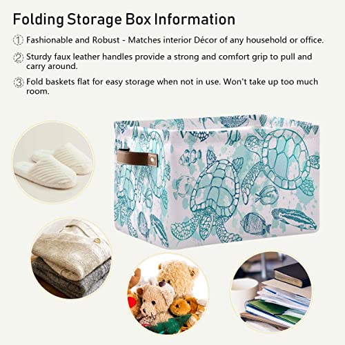 Storage Basket Cube Tropical Ocean Sea Turtle Fish Large Collapsible Toys Storage Box Bin Laundry Organizer for Closet Shelf Nursery Kids Bedroom,15x11x9.5 in,2 Pack