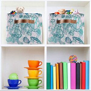 Storage Basket Cube Tropical Ocean Sea Turtle Fish Large Collapsible Toys Storage Box Bin Laundry Organizer for Closet Shelf Nursery Kids Bedroom,15x11x9.5 in,2 Pack