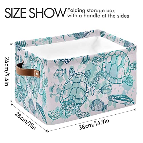 Storage Basket Cube Tropical Ocean Sea Turtle Fish Large Collapsible Toys Storage Box Bin Laundry Organizer for Closet Shelf Nursery Kids Bedroom,15x11x9.5 in,2 Pack