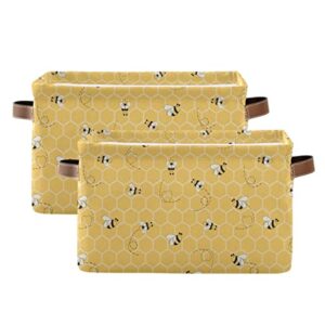 storage basket cube yellow animal bee honey comb large collapsible toys storage box bin laundry organizer for closet shelf nursery kids bedroom,15x11x9.5 in,2 pack