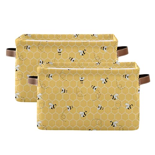 Storage Basket Cube Yellow Animal Bee Honey Comb Large Collapsible Toys Storage Box Bin Laundry Organizer for Closet Shelf Nursery Kids Bedroom,15x11x9.5 in,2 Pack