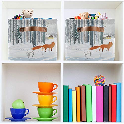 Storage Basket Cube Winter Forest Wildlife Animal Fox Large Collapsible Toys Storage Box Bin Laundry Organizer for Closet Shelf Nursery Kids Bedroom,15x11x9.5 in,1 Pack