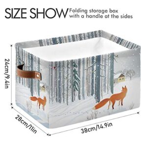 Storage Basket Cube Winter Forest Wildlife Animal Fox Large Collapsible Toys Storage Box Bin Laundry Organizer for Closet Shelf Nursery Kids Bedroom,15x11x9.5 in,1 Pack