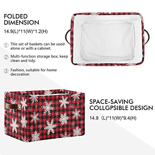 Storage Basket Cube Red Snowflake Christmas Plaid Large Collapsible Toys Storage Box Bin Laundry Organizer for Closet Shelf Nursery Kids Bedroom,15x11x9.5 in,1 Pack