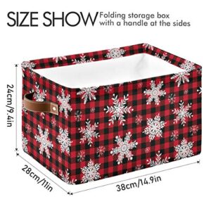 Storage Basket Cube Red Snowflake Christmas Plaid Large Collapsible Toys Storage Box Bin Laundry Organizer for Closet Shelf Nursery Kids Bedroom,15x11x9.5 in,1 Pack