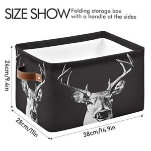 Storage Basket Cube Art Antler Deer Large Collapsible Toys Storage Box Bin Laundry Organizer for Closet Shelf Nursery Kids Bedroom,15x11x9.5 in,1 Pack