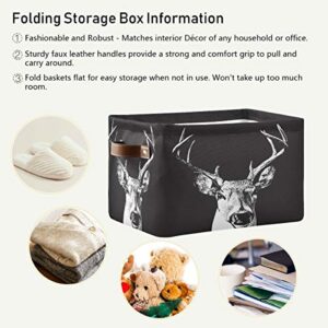 Storage Basket Cube Art Antler Deer Large Collapsible Toys Storage Box Bin Laundry Organizer for Closet Shelf Nursery Kids Bedroom,15x11x9.5 in,1 Pack