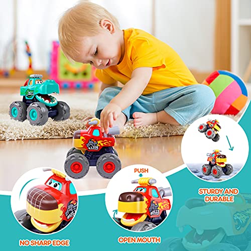 Toy Cars For 1 2 3 Year Old 3 Pack Monster truck Toy Push & Go Crocodile Car Friction Powered Bull Car Pull Back Leopard Car Big Wheel Animal Toy Car Baby Toy Gift For 12 18 Month Boys Girls Toddlers