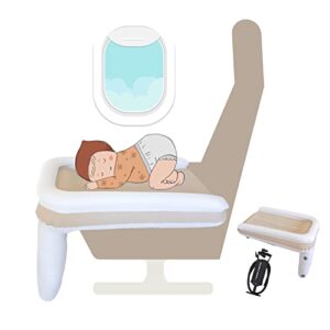 BabyFly Inflatable Airplane Bed for Toddler Travel Baby Travel Bed Infant Airplane Bed Fits Most Airplane Economy Seats for Convenient Toddler Travel, White and Tan