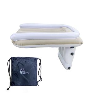 babyfly inflatable airplane bed for toddler travel baby travel bed infant airplane bed fits most airplane economy seats for convenient toddler travel, white and tan