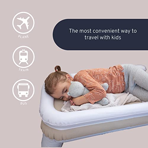 BabyFly Inflatable Airplane Bed for Toddler Travel Baby Travel Bed Infant Airplane Bed Fits Most Airplane Economy Seats for Convenient Toddler Travel, White and Tan