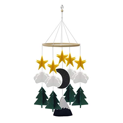 Baby Crib Mobile Wooden Wind Chime Mobile Crib Bed Forest Mobile Felt Moon Crib Mobile Nursery Decoration Toy Hanging Ornament Pendant Photography Props