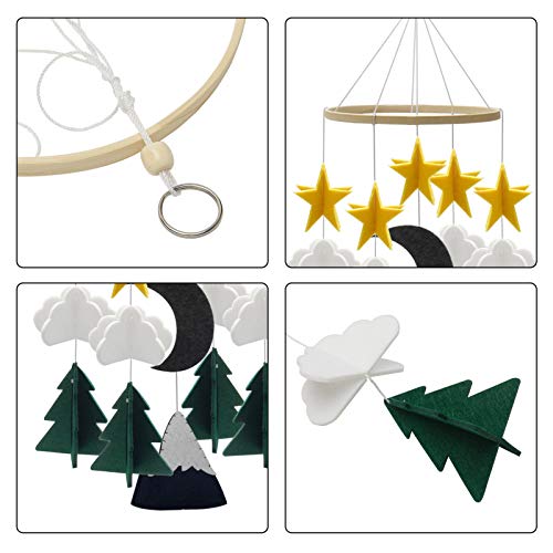 Baby Crib Mobile Wooden Wind Chime Mobile Crib Bed Forest Mobile Felt Moon Crib Mobile Nursery Decoration Toy Hanging Ornament Pendant Photography Props