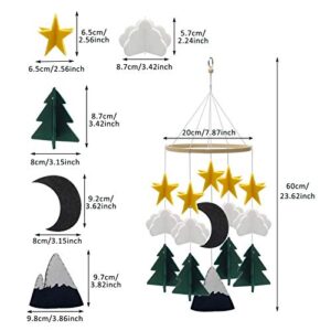 Baby Crib Mobile Wooden Wind Chime Mobile Crib Bed Forest Mobile Felt Moon Crib Mobile Nursery Decoration Toy Hanging Ornament Pendant Photography Props