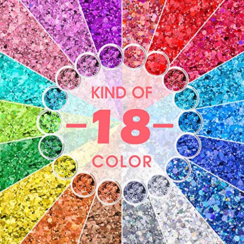 Chunky Glitter for Resin, Thrilez 18 Colors Holographic Chunky Glitter Sequins Craft Glitter Powder Tumbler Glitter for Resin Decoration Nail Art Slime (0.35oz/Pack)