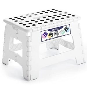 delxo 9” folding step stool in white,1 pack premium heavy duty foldable stool for kids,portable collapsible plastic step stool,non slip folding stools for kitchen bathroom bedroom