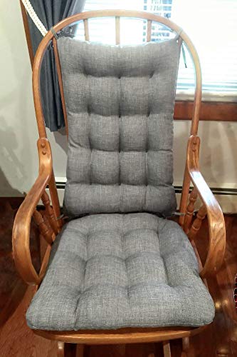 Barnett Home Decor Hayden Grey Rocking Chair Cushions - Size Extra-Large - Latex Foam Filled Seat Pad and Back Rest Cushion - Machine Washable, Reversible, Linen Look (XL - Gray)