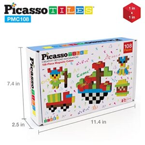 PicassoTiles Magnetic Toy_Building_Block Cubes Building Block, 3D Cube Construction Toy with Free Idea Book for Kid, Baby, Boy, Girl & Toddlers 108 Piece