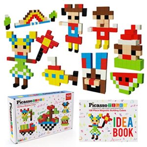 picassotiles magnetic toy_building_block cubes building block, 3d cube construction toy with free idea book for kid, baby, boy, girl & toddlers 108 piece