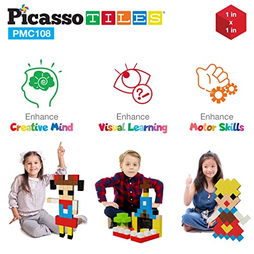 PicassoTiles Magnetic Toy_Building_Block Cubes Building Block, 3D Cube Construction Toy with Free Idea Book for Kid, Baby, Boy, Girl & Toddlers 108 Piece