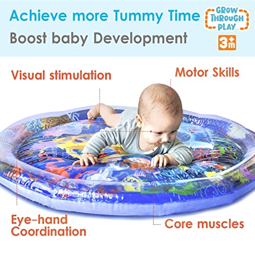 TT TUMMYTIMEZ Premium Tummy Time Water Mat, XL Inflatable Activity Center Promoting Baby Motor and Sensory Development, Grow Through Play Sensory Stimulation Gift for Infants Toddlers Boys Girls