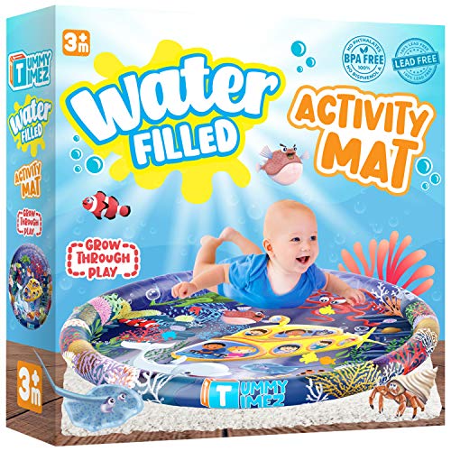 TT TUMMYTIMEZ Premium Tummy Time Water Mat, XL Inflatable Activity Center Promoting Baby Motor and Sensory Development, Grow Through Play Sensory Stimulation Gift for Infants Toddlers Boys Girls