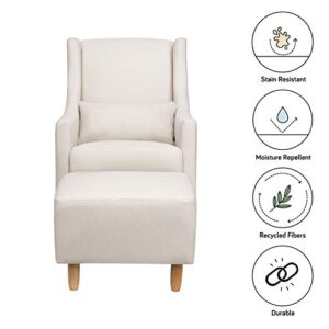 Babyletto Toco Upholstered Swivel Glider and Stationary Ottoman in Performace Cream Eco-Weave, Water Repellent & Stain Resistant, Greenguard Gold Certified