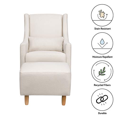 Babyletto Toco Upholstered Swivel Glider and Stationary Ottoman in Performace Cream Eco-Weave, Water Repellent & Stain Resistant, Greenguard Gold Certified