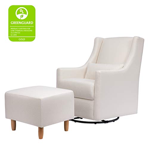 Babyletto Toco Upholstered Swivel Glider and Stationary Ottoman in Performace Cream Eco-Weave, Water Repellent & Stain Resistant, Greenguard Gold Certified