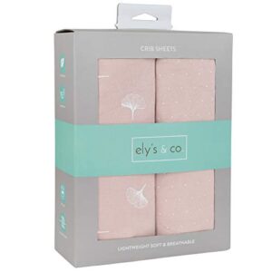 ely’s & co. crib sheet 2-pack — combed, 100% jersey cotton for baby girl — rosewater pink, pin dots & gingko leaves