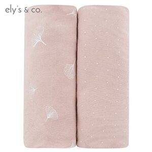 Ely’s & Co. Crib Sheet 2-Pack — Combed, 100% Jersey Cotton for Baby Girl — Rosewater Pink, Pin Dots & Gingko Leaves