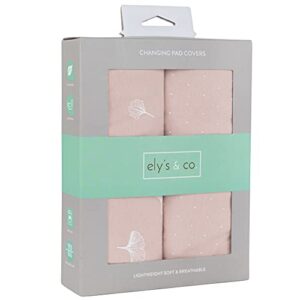 ely’s & co. changing pad covers│cradle sheets 2-pack — combed, 100% jersey cotton for baby girl — rosewater pink, pin dots & gingko leaves