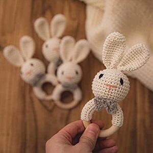 Wooden Baby Rattle Crochet Bunny Baby Toys Handmade Newborn Toy Early Development Grips Stuffed Animal Organic Rattle