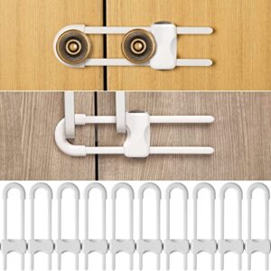 jetec 10 pieces cabinet locks for babies, u-shaped proofing drawers safety child locks adjustable, easy to use childproof latch for knob handle on kitchen door storage cupboard closet dresser (white)