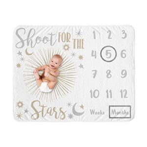 sweet jojo designs star and moon girl milestone blanket monthly newborn first year growth mat baby shower memory keepsake gift picture - gold and grey celestial shoot for the stars space