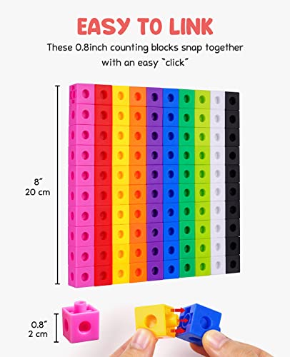 GAMENOTE Math Cubes Manipulatives with Activity Cards - Number Counting Blocks Toys Snap Linking Cube Math Counters for Kids Kindergarten Learning Activities