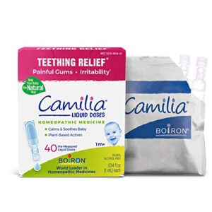 boiron camilia teething drops for daytime and nighttime relief of painful or swollen gums and irritability in babies - 40 count (pack of 1)