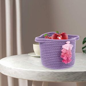 Nursery Basket Natural Cotton Rope Woven Bin Baby Hamper Basket for Laundry Baby Clothing Diapers Purple