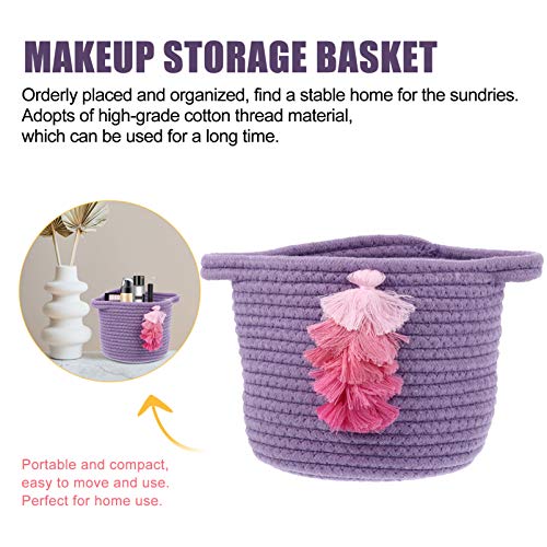 Nursery Basket Natural Cotton Rope Woven Bin Baby Hamper Basket for Laundry Baby Clothing Diapers Purple