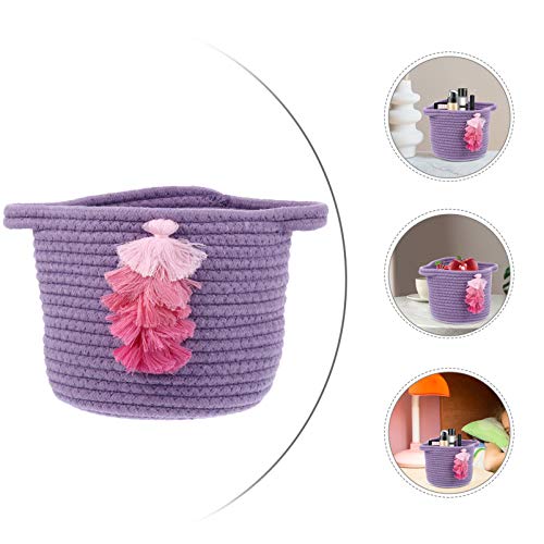 Nursery Basket Natural Cotton Rope Woven Bin Baby Hamper Basket for Laundry Baby Clothing Diapers Purple