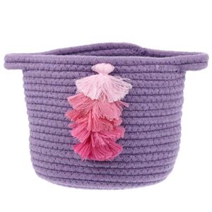 Nursery Basket Natural Cotton Rope Woven Bin Baby Hamper Basket for Laundry Baby Clothing Diapers Purple