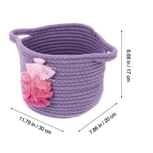 Nursery Basket Natural Cotton Rope Woven Bin Baby Hamper Basket for Laundry Baby Clothing Diapers Purple