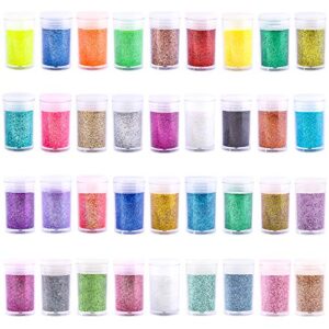 extra fine glitter, set of 36 colors nail arts cosmetic glitter, resin crafts loose glitter powder shaker for face body hair eye lip gloss makeup, slime and tumbler making