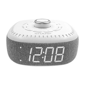 sharp sound machine alarm clock with bluetooth speaker, 6 high fidelity sleep soundtracks – white noise machine for baby, adults, home and office – white led