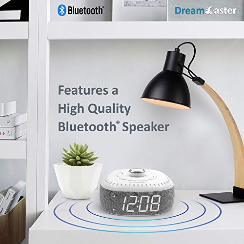 SHARP Sound Machine Alarm Clock with Bluetooth Speaker, 6 High Fidelity Sleep Soundtracks – White Noise Machine for Baby, Adults, Home and Office – White LED