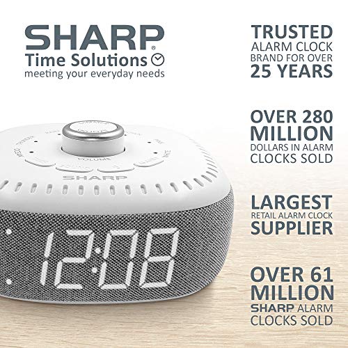 SHARP Sound Machine Alarm Clock with Bluetooth Speaker, 6 High Fidelity Sleep Soundtracks – White Noise Machine for Baby, Adults, Home and Office – White LED