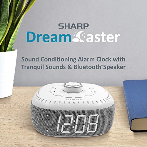 SHARP Sound Machine Alarm Clock with Bluetooth Speaker, 6 High Fidelity Sleep Soundtracks – White Noise Machine for Baby, Adults, Home and Office – White LED