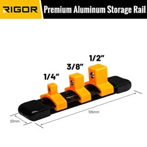 RIGOR 11601 Universal Joint Swivel Socket Adapter Set | 3PCS, 1/2", 3/8", 1/4" Drive | CR-MO Impact Grade | Aluminum Storage Rail