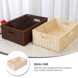 Woven Baskets Tabletop Basket Organizer Woven Basket Picnic Basket Rectangular Desktop Baskets Decorative Woven Basket for Food Flower Gift (Beige) Lidded Basket